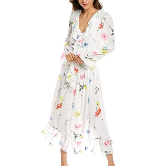 Olivia Rubin Lily White Chiffon Ruffle Floral Midi Dress 6 NWT $560 - Picture 2 of 12